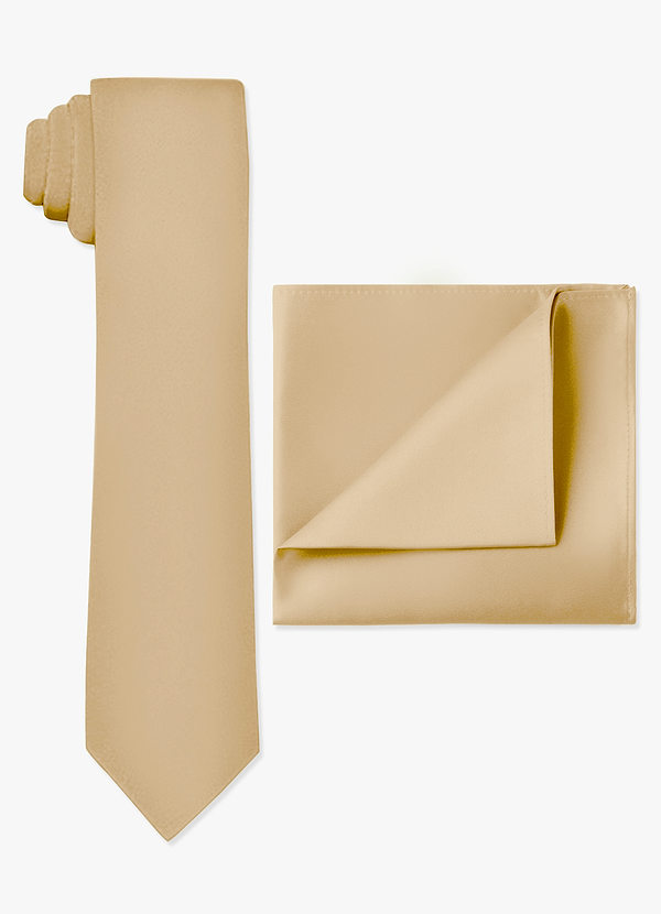 front Set aus schmaler Krawatte und Einstecktuch aus mattem Satin