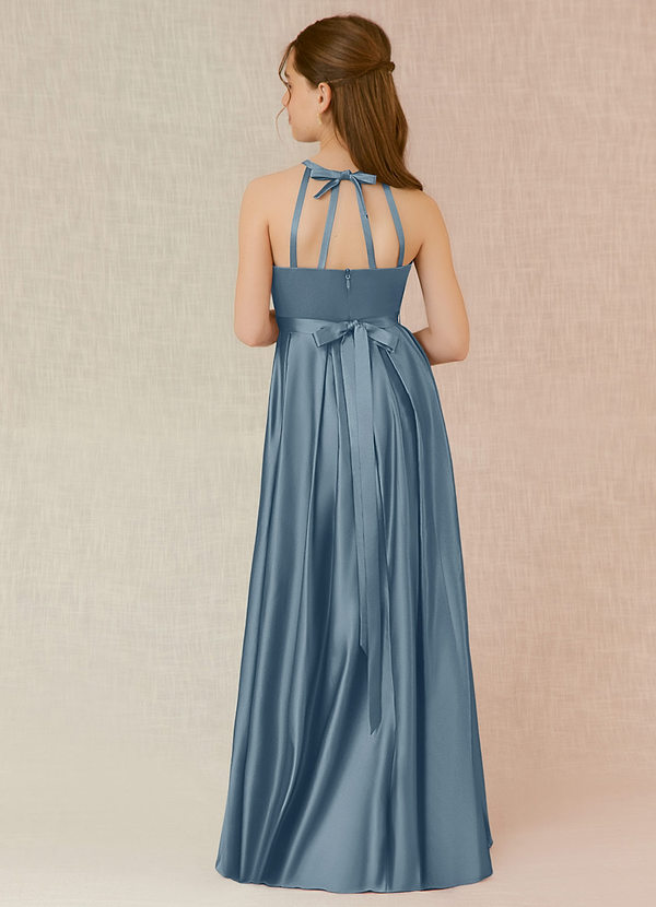 Azazie Arianthe Junior Dusty Blue A-Line with Pockets Stretch Satin Dress image1