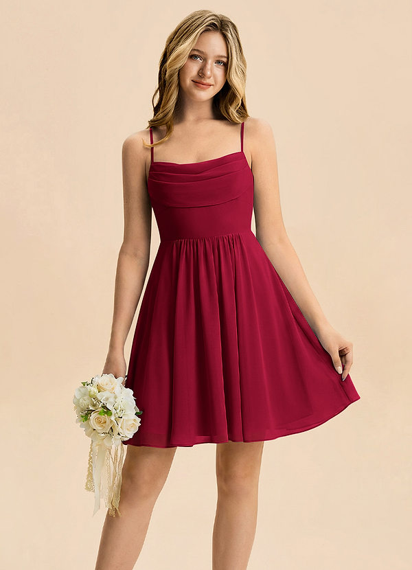 Azazie Bear Junior Burgundy A-Line Pleated Chiffon Dress image1
