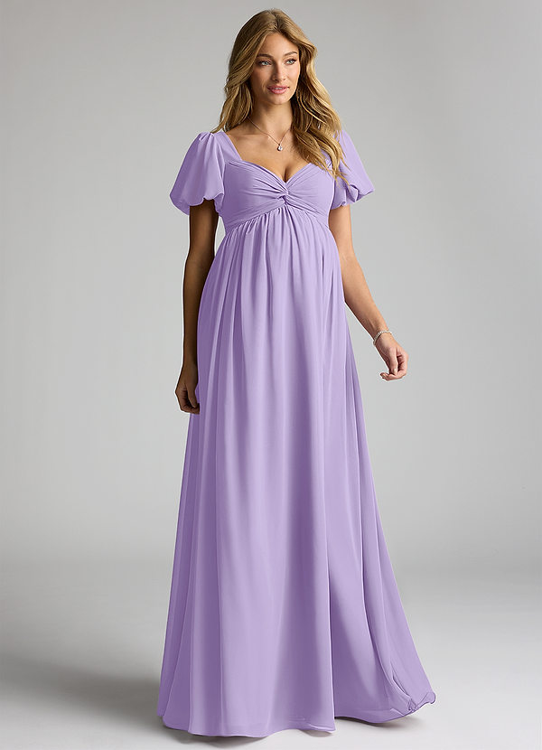 Azazie Madisynn Maternity Bridesmaid Dresses Bow Chiffon Floor-Length Dress image1