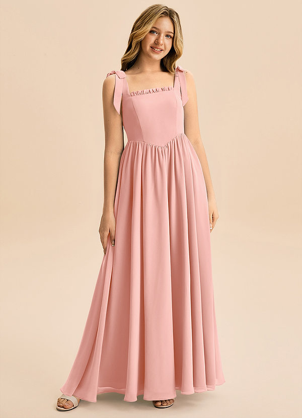 Azazie Delia Junior Abito A-Line in Chiffon Fiocco Rosetta image1