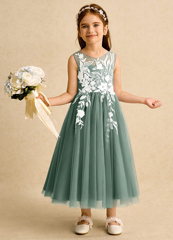 Azazie Sundae Flower Girl Dresses Eucalyptus Ball-Gown Lace Dress image1