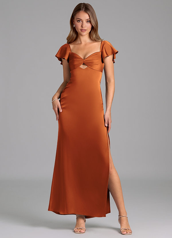 Azazie Demia 신부 들러리 드레스 쉬스 스윗하트 네크라인 스트레치 새틴 발목 길이 드레스 image1