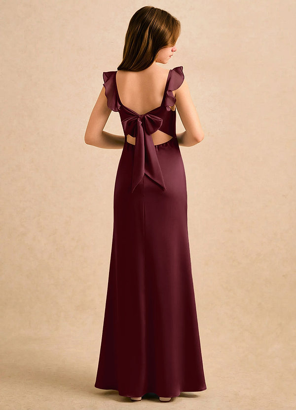 Azazie Novalie Girls Formal Flower Girl Dresses Cabernet Mermaid Bow Stretch Satin Dress image1