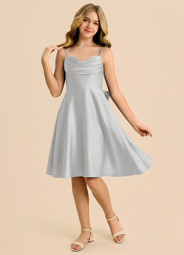 Azazie Bear Junior Silver A-Line Sweetheart Neckline Stretch Satin Dress image1
