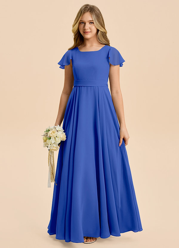 Azazie Cady Junior Royal Blue A-Line Pleated Chiffon Dress image1