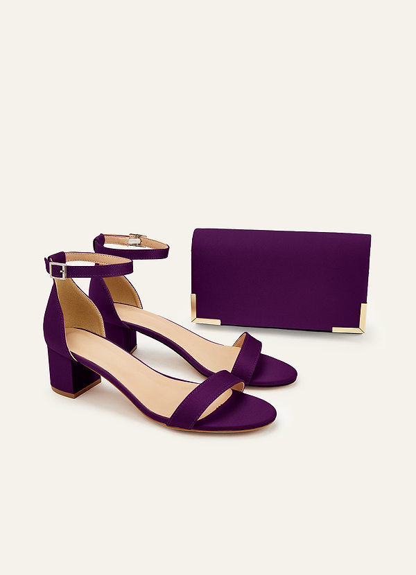 front Matching Color Matte Satin Block Heel Sandals & Envelope Clutch Set