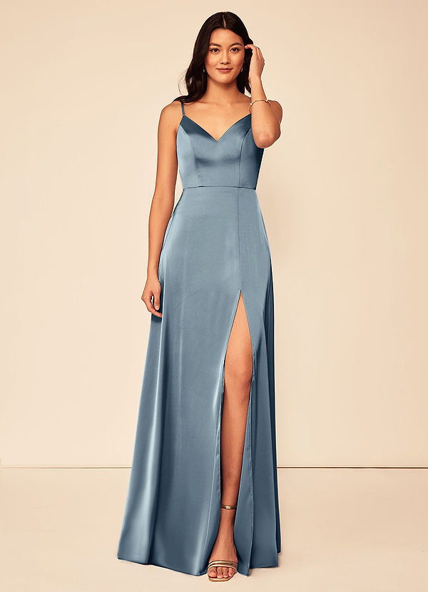 Dusty Blue Azazie Alexandria Stretch Satin Dress Bridesmaid Dresses ...