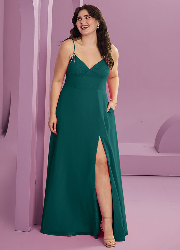 Barbie ♥ Azazie Bridesmaid Dresses Peacock A-Line with Pockets Chiffon Dress image1