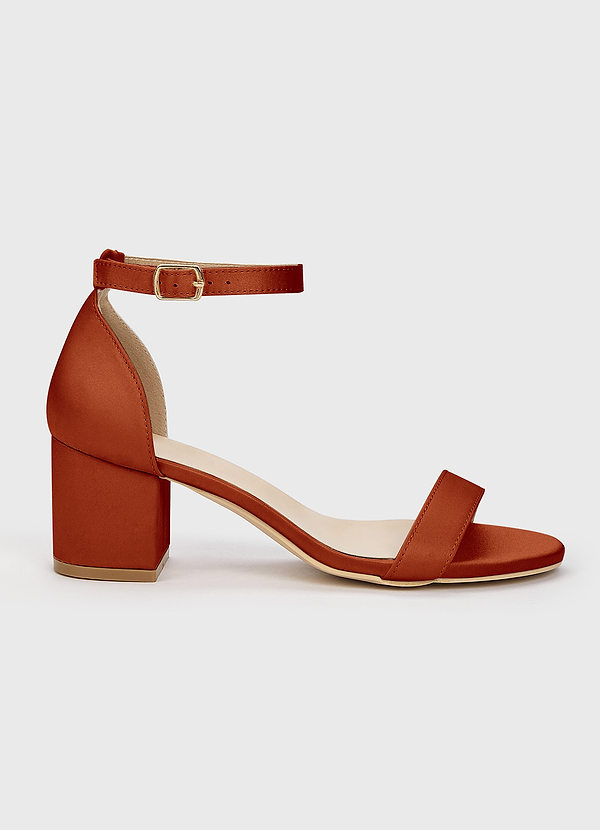 front Matching Color Matte Satin One Strap Buckle Block Heel Sandals