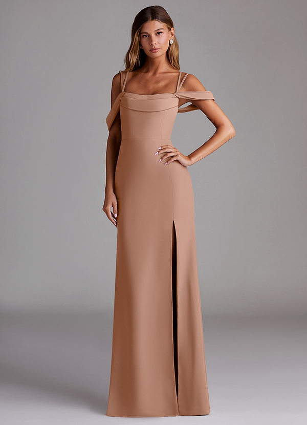 Azazie Callan Bridesmaid Dresses Champagne Rose Mermaid Pleated Chiffon Convertible Dress image1
