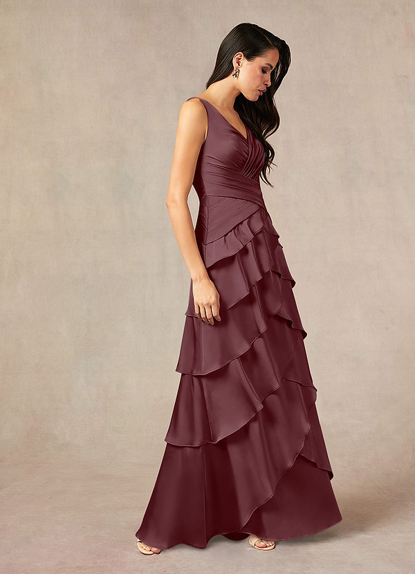 One Shoulder Stretch Satin Pleated Long Dress Azalea