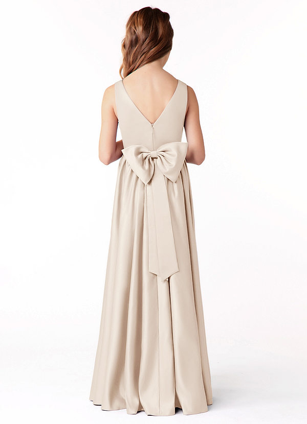 Azazie Hathaway Junior White Alabaster A-Line Bow Stretch Satin Dress image1