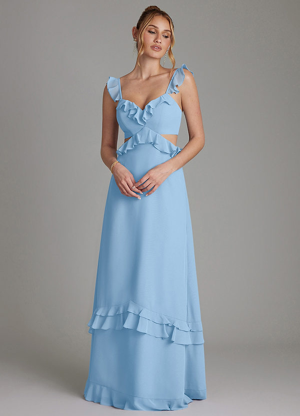 Azazie Malaya Bridesmaid Dresses Powder Blue A-Line Corset Chiffon Dress image1
