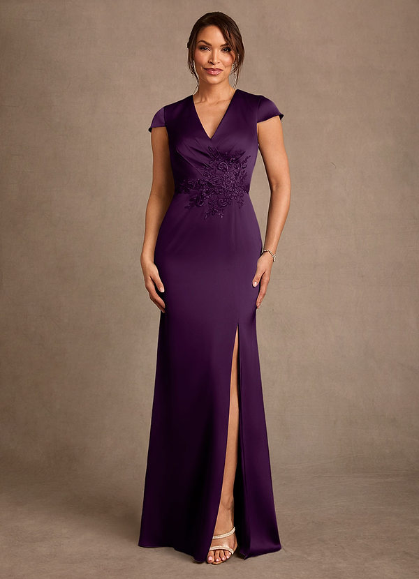 Azazie Rilda Suknie dla Matki Panny Młodej Osłona Koronka Satyna elastyczna Długość podłogi Sukienka image1