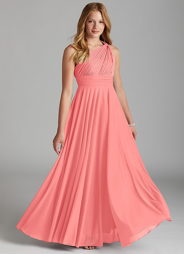 Azazie Charlize Junior A-Linie Gittergewebe Kleid Koralle image1