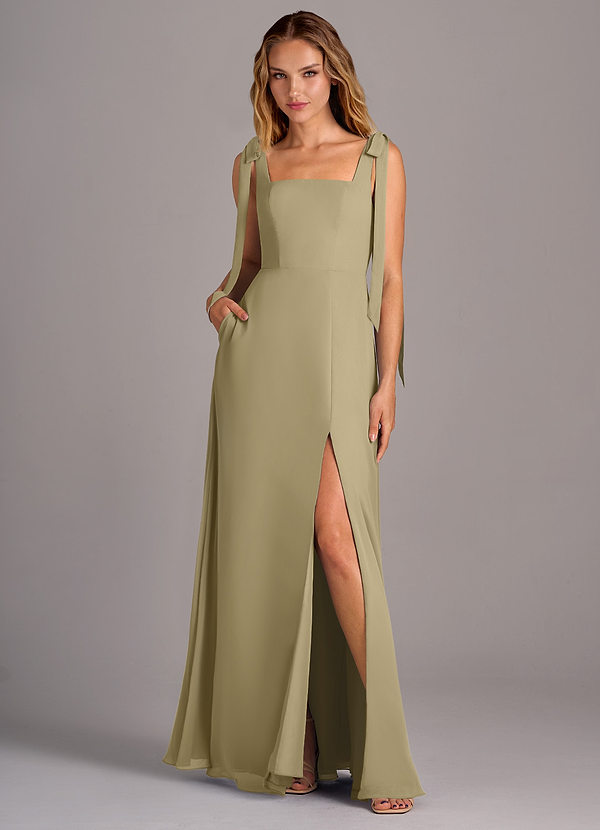 Azazie Debra Bridesmaid Dresses Moss Green A-Line with Pockets Chiffon Convertible Dress image1