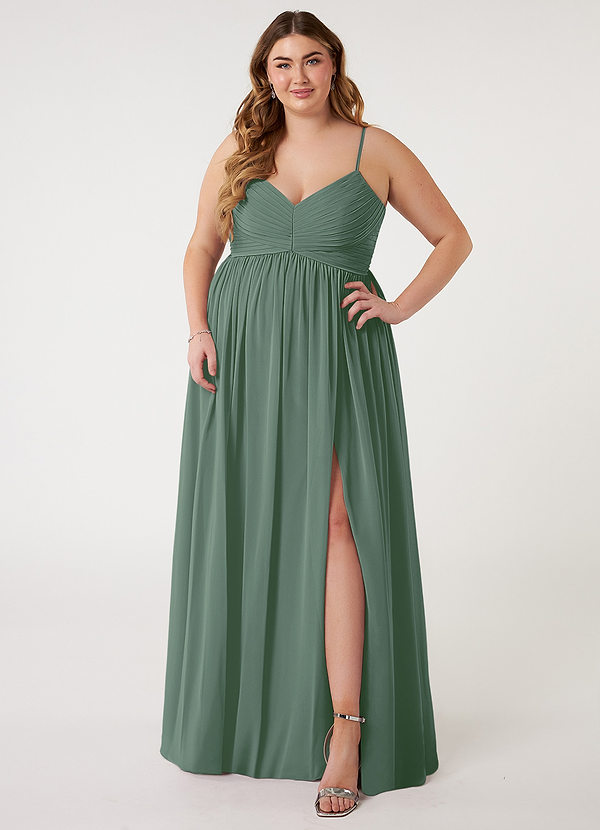 Azazie Alia Bridesmaid Dresses Eucalyptus A-Line Pleated Chiffon Dress image1