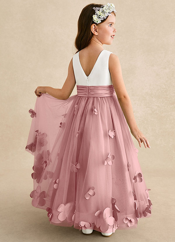 Azazie Vi Abiti da Damigella Bambina Abito A-Line in Tulle Senza maniche Rosa Polverosa image1