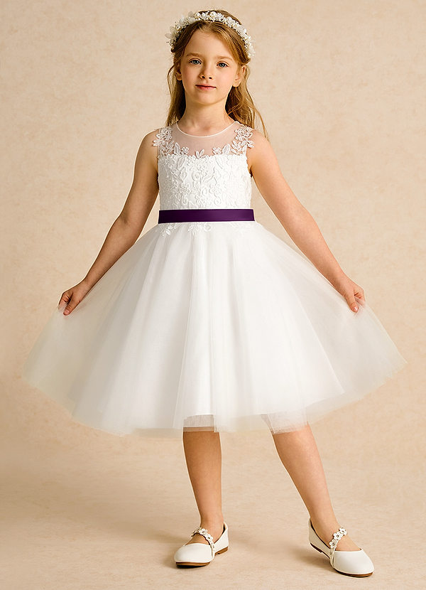 Azazie Lettie Vestidos de Niña de Flores Vestido de Marfil Uva de Encaje de Princesa image1