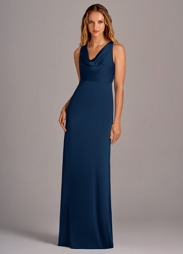 Azazie Wrenlee Bridesmaid Dresses Dark Navy A-Line Stretch Satin Dress image1