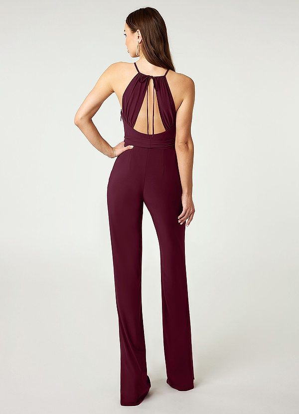 Azazie Bryn Bridesmaid Dresses Pleated Luxe Knit Jumpsuit with Belt image2
