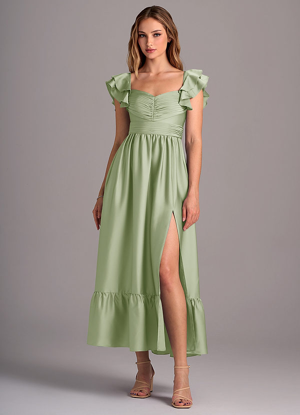 Azazie Anaya Brautjungfernkleider Wandelbar A-Linie Herzausschnitt Stretch-Satin Kleid Staubiger Salbeigrün image1