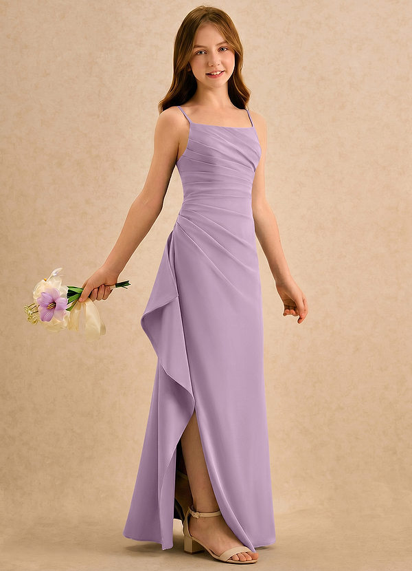 Azazie Cannoli Girls Formal Robes de cortège enfant Robe Trapèze en Mousseline de soie Plissé Glycine image1