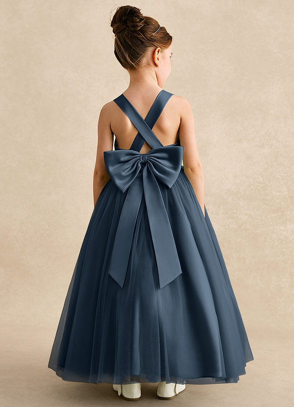 Azazie Peanut Robes de Fillette d'Honneur Robe Trapèze en Tulle Bretelle Neptune image1