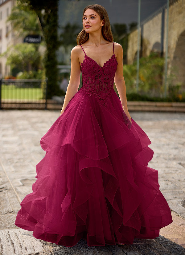 Spitze Burgundy Sheer Lace Prom Dress image1