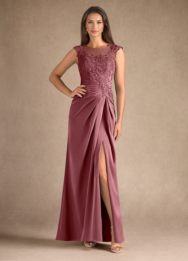 Azazie Santa Barbara Mother of the Brides Dresses Desert Rose Sheath Pleated Stretch Satin Dress image1