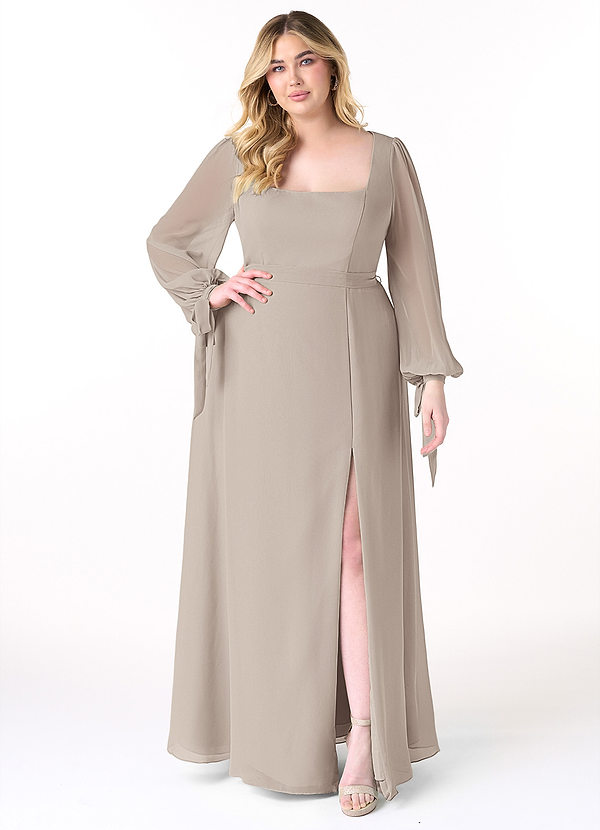 Azazie Leonia Bridesmaid Dresses Frost A-Line Long Sleeve Chiffon Dress image1