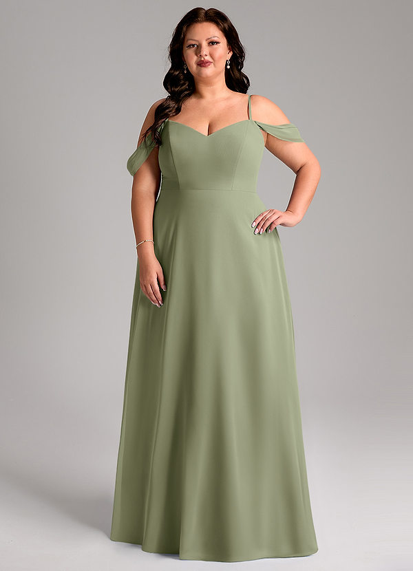 Azazie Marley Bridesmaid Dresses Pistachio A-Line Off the Shoulder Chiffon Convertible Dress image1