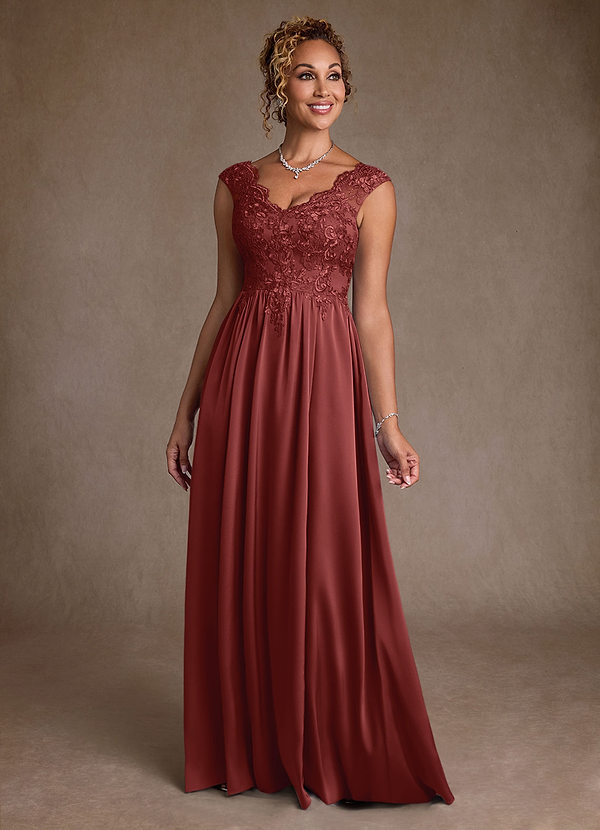 Azazie Amethyst Abiti Mamma della Sposa Abito A-Line in Pizzo Terracotta image1