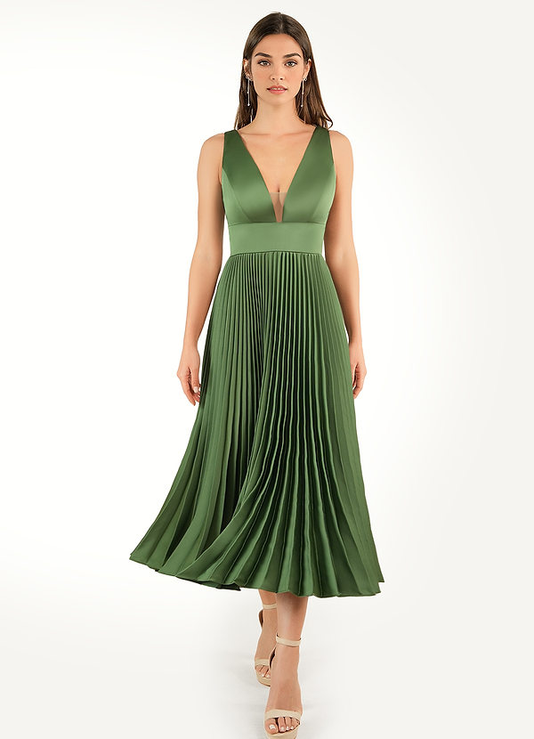 Dinah Olive Green Pleated Midi Dress image1