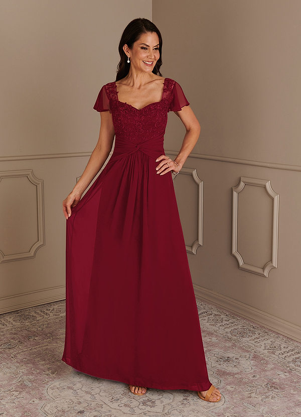 Azazie Gwenyth Mother of the Brides Dresses Burgundy A-Line Lace Chiffon Dress image1