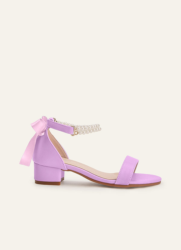 front Pearl and Bow Open Toe Girl's Block Heels for Toddler Little Big Kid