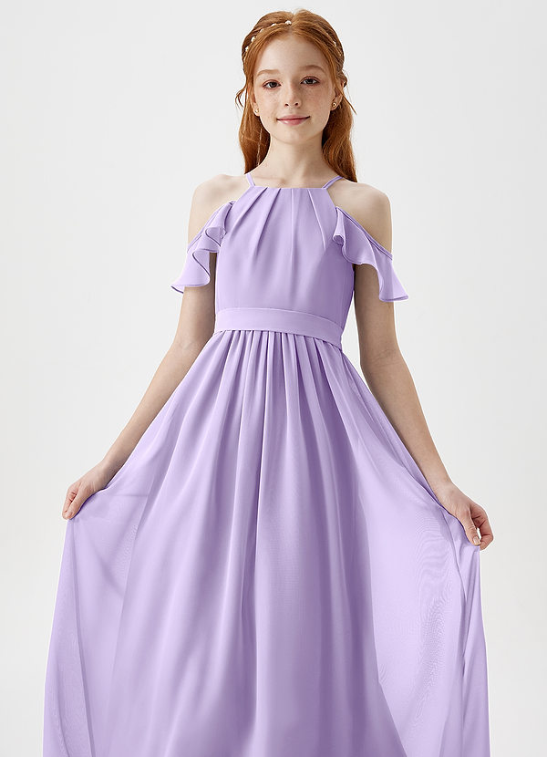 Azazie Chaya Junior Lilac A-Line Off the Shoulder Chiffon Dress image1