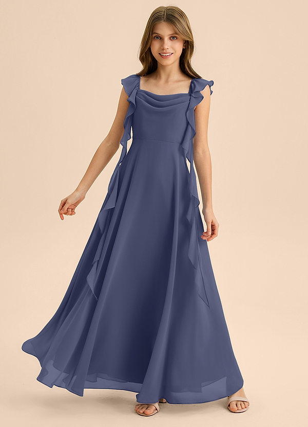 Azazie Carmin Junior Vestido de Tormenta de Gasa de Corte en A con Volante image1