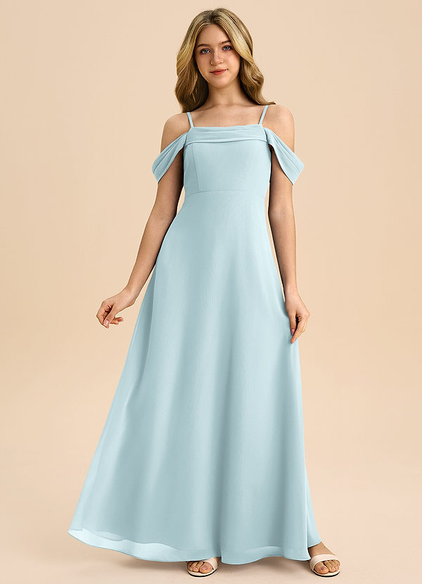 Azazie Anselie Junior Vestido de Neblina de Gasa de Corte en A con Vestidos sin tirantes image1