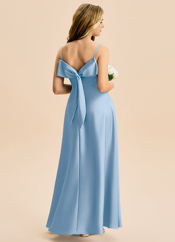 Azazie Isolde Junior Powder Blue A-Line Pleated Stretch Satin Dress image1