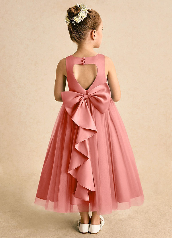 Azazie Solia Robes de cortège enfant Robe Robe de bal en Tulle Nœud Rose Saumon image1