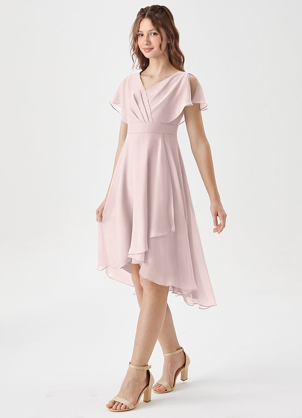 Azazie Graciela Junior Blushing Pink A-Line Pleated Chiffon Dress image1