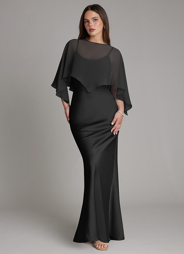 Azazie Ambra Bridesmaid Dresses Black Mermaid Pleated Stretch Satin Dress image1