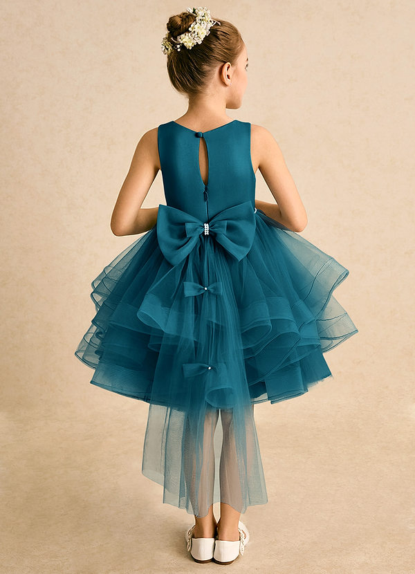 Azazie Tinie Flower Girl Dresses Ink Blue Ball-Gown Bow Tulle Dress image1
