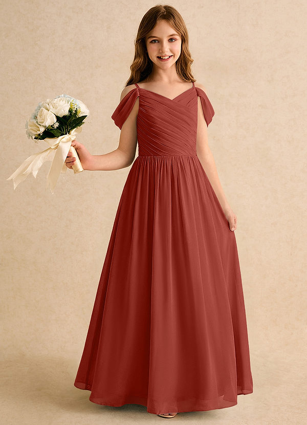 Azazie Chelo Girls Formal Abiti da Ragazza di Fiori Abito A-Line in Chiffon Plissettato Terracotta image1