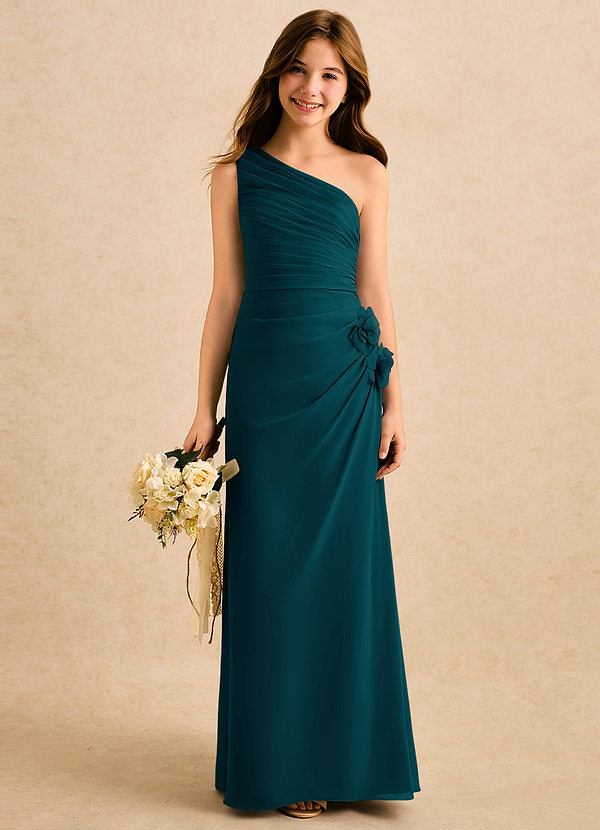 Azazie Sophie Girls Formal Sukienki dla dziewczynek sypiących kwiaty Osłona Jedno ramię Szyfon Długość podłogi Sukienka image1