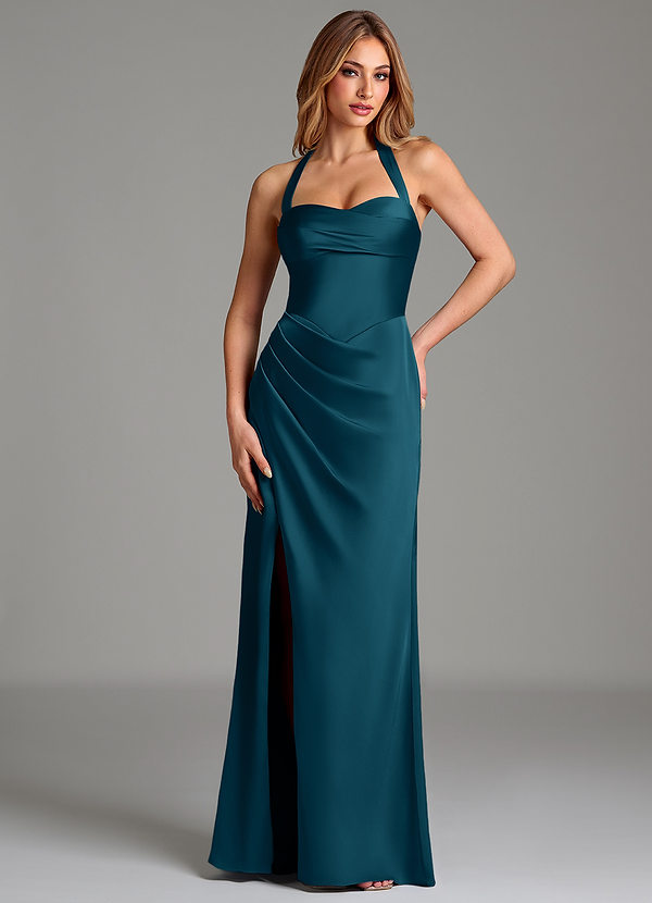 Azazie Serenity Bridesmaid Dresses Ink Blue Mermaid Sweetheart Neckline Stretch Satin Dress image1