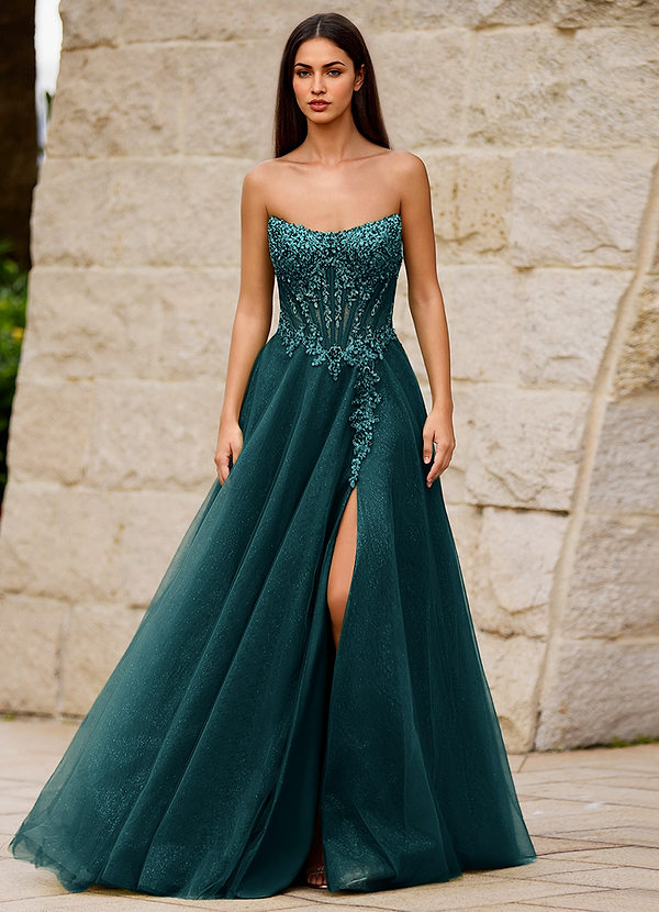 Brilliance Dark Green Glitter Prom Dress image1