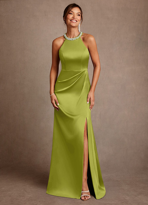 Azazie Lawrence Abiti da Mamma Sposa Abito A-Line in Raso Elasticizzato Plissettato Citronella image1